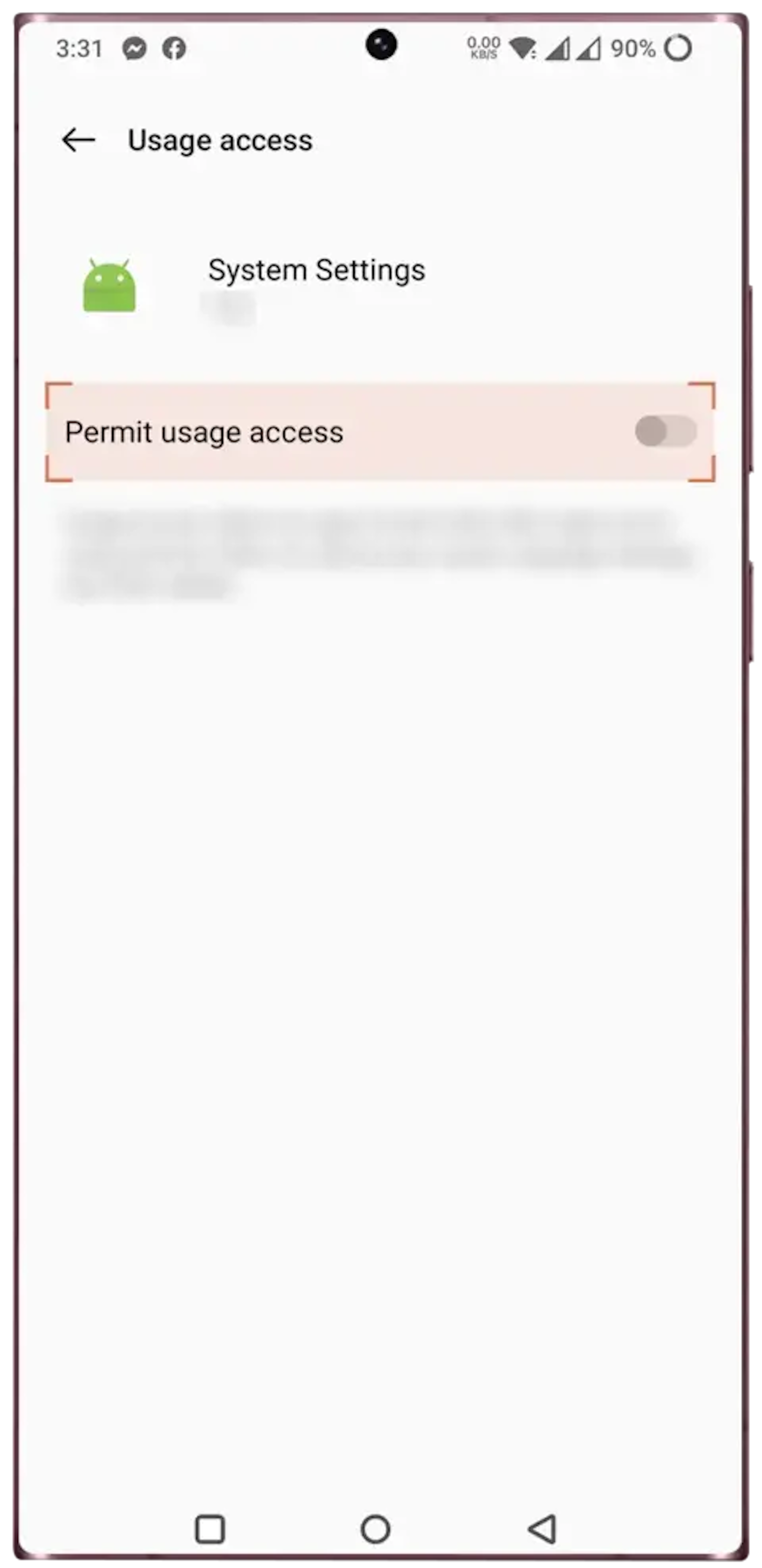 Turn on "Permit usage access" to allow System Settings app usage permission to application.